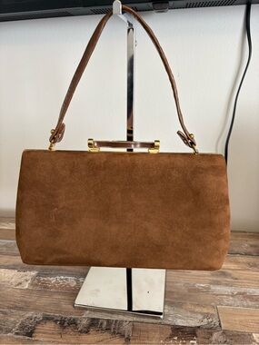 Vintage "Bags by. Nicholas Reich" Mid-Century Brown Suede Top-Handle Handbag
